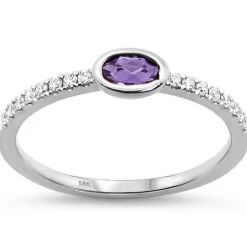 Amethyst, Aquamarine, Pink Tourmaline or Topaz and Diamond 14K White Gold Ring, Chic, Modern, Minimalist