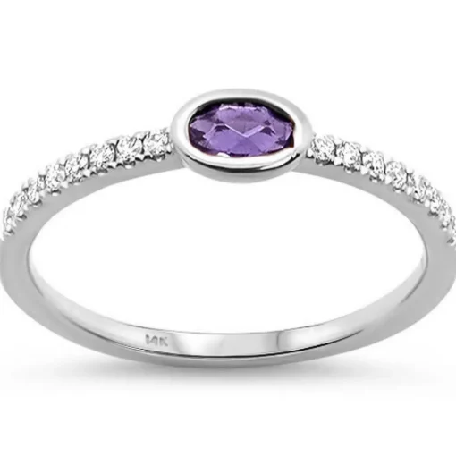 Amethyst, Aquamarine, Pink Tourmaline or Topaz and Diamond 14K White Gold Ring, Chic, Modern, Minimalist