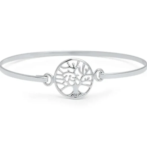 Bangle Sterling Silver Cross or Tree of Life Bracelets Silver, Rose or Yellow Gold Plated