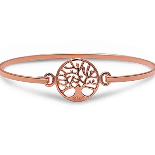 Bangle Sterling Silver Cross or Tree of Life Bracelets Silver, Rose or Yellow Gold Plated