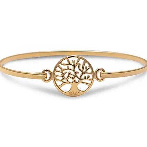 Bangle Sterling Silver Cross or Tree of Life Bracelets Silver, Rose or Yellow Gold Plated