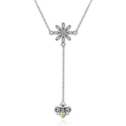 Bee with Daisy Jewelry Sterling Silver Drop Necklace