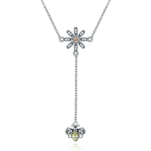 Bee with Daisy Jewelry Sterling Silver Drop Necklace