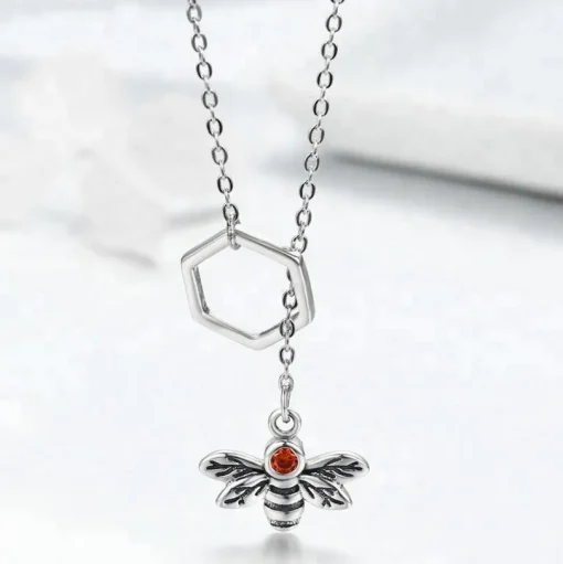 Bee with Lariat Necklace in 925 Sterling Silver