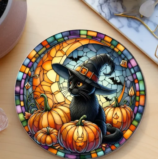 Black Cat Glass Coaster