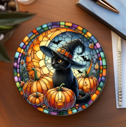 Black Cat Glass Coaster