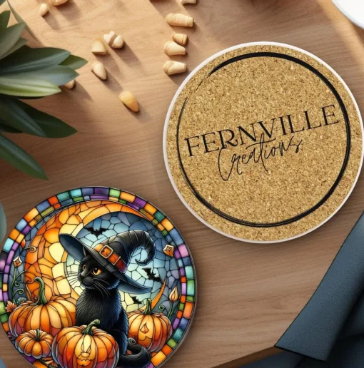 Black Cat Glass Coaster