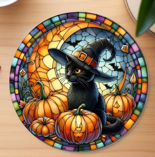 Black Cat Glass Coaster