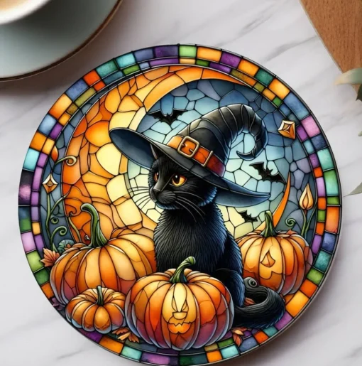 Black Cat Glass Coaster
