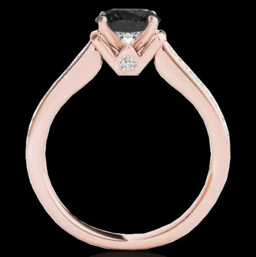 Black Diamond Solitaire Engagement Ring with Diamond Shanks, 1.5ctw in 10K Rose Gold-Gorgeous!