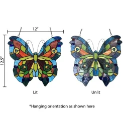 Blue or Colorful Butterfly Tiffany Style Stained Glass Window Hanging 12.5