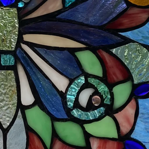 Blue or Colorful Butterfly Tiffany Style Stained Glass Window Hanging 12.5"