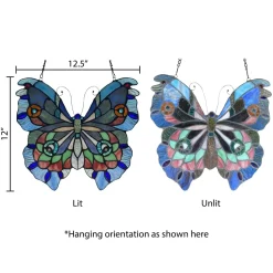 Blue or Colorful Butterfly Tiffany Style Stained Glass Window Hanging 12.5