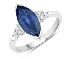 Blue Sapphire Marquise Diamond Accent Ring 14K White Gold 4.83ctw