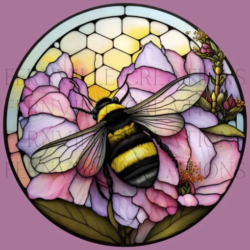 Bumble Bee Flower Stained Glass Ceramic Coasters