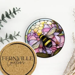 Bumble Bee Flower Stained Glass Ceramic Coasters