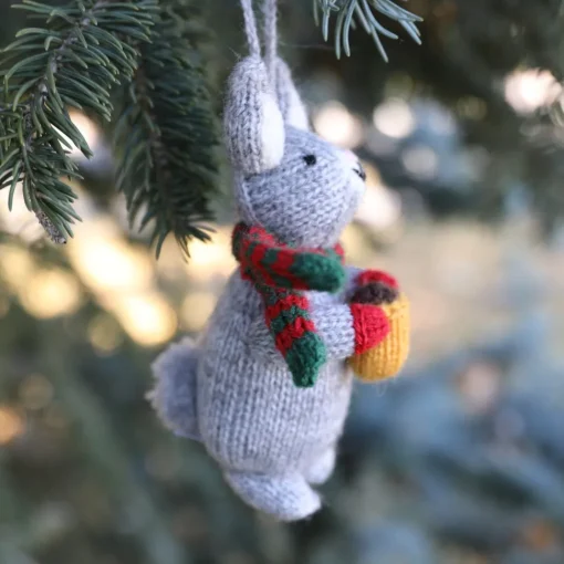 Bunny with Cocoa Handmade in Peru Knit Ornament
