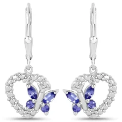 Butterfly and Heart Earrings Genuine Gemstones 925 Sterling Silver