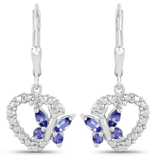 Butterfly and Heart Earrings Genuine Gemstones 925 Sterling Silver