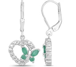 Butterfly and Heart Earrings Genuine Gemstones 925 Sterling Silver