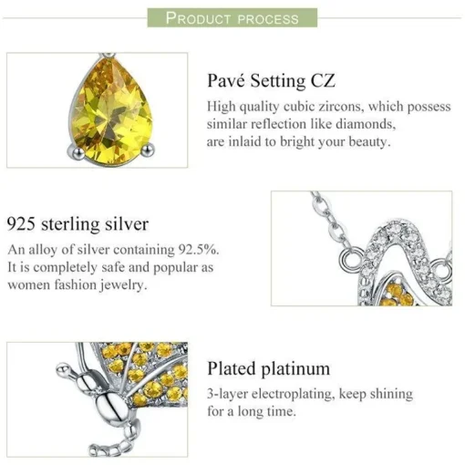 Butterfly Jewelry in Platinum Plated Sterling Silver, Yellow