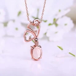 Butterfly Jewelry Sets Rose Quartz in Sterling SIlver, Rose Gold Plated Pink Beautiful