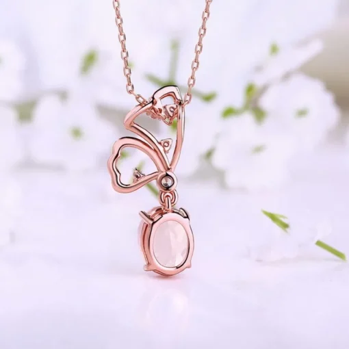 Butterfly Jewelry Sets Rose Quartz in Sterling SIlver, Rose Gold Plated Pink Beautiful