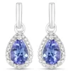 0.86 Carat Genuine Tanzanite And White Diamond .925 Sterling Silver Earrings