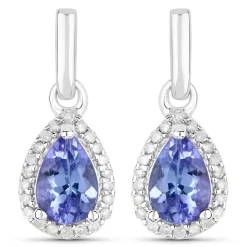 0.86 Carat Genuine Tanzanite And White Diamond .925 Sterling Silver Earrings