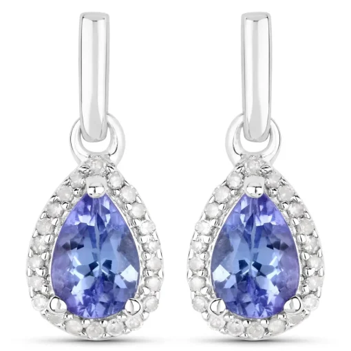 0.86 Carat Genuine Tanzanite And White Diamond .925 Sterling Silver Earrings