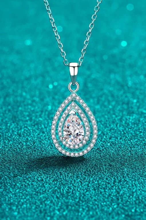 1 Carat Moissanite Teardrop Pendant Necklace Sterling SIlver