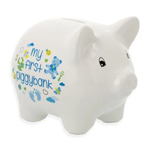 Ceramic Piggy Bank for Boys and Girls 5" Pink or Blue and White *