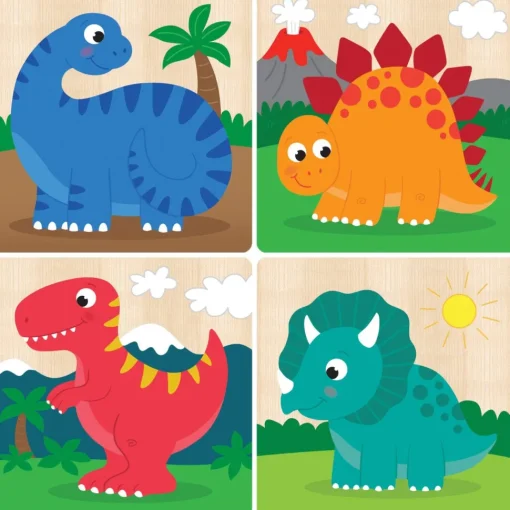Chunky Wood Puzzles - Kids 4 Pack-Farm, Dinosaur & Garden Bugs