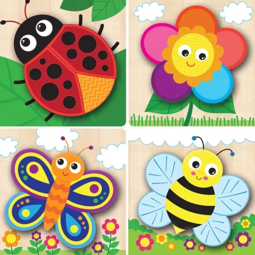 Chunky Wood Puzzles - Kids 4 Pack-Farm, Dinosaur & Garden Bugs