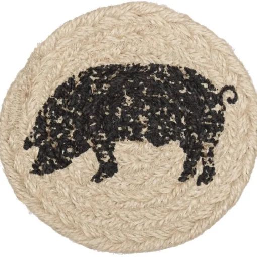 Cow or Pig Jute Country Coaster Sets of 6-Sawyer Mill