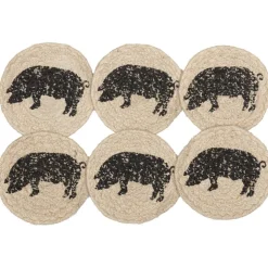 Cow or Pig Jute Country Coaster Sets of 6-Sawyer Mill