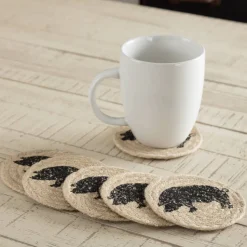 Cow or Pig Jute Country Coaster Sets of 6-Sawyer Mill