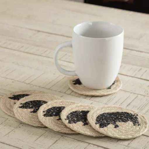 Cow or Pig Jute Country Coaster Sets of 6-Sawyer Mill