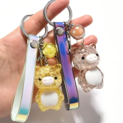 Crackled Acrylic Pig KeyChain, Lights Up! Super Cute for Kids*