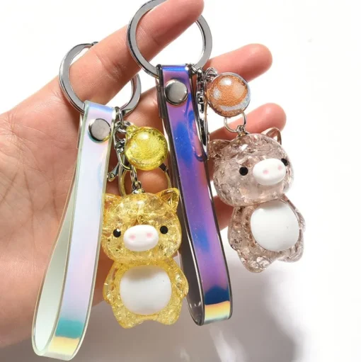 Crackled Acrylic Pig KeyChain, Lights Up! Super Cute for Kids*