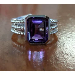 5ct Topaz or Amethyst Ring Three Rope Look Bands