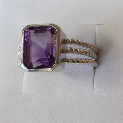 5ct Topaz or Amethyst Ring Three Rope Look Bands