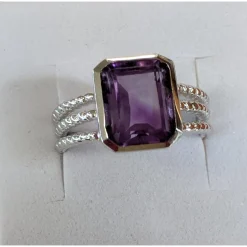 5ct Topaz or Amethyst Ring Three Rope Look Bands