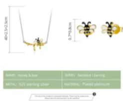 Dainty Honey Bee Necklace and Earrings Each or SET 925 Sterling Silver*