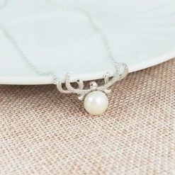 Deer Pearl Necklace and Earrings in 925 Sterling Silver