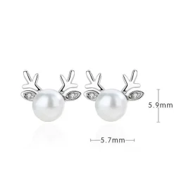Deer Pearl Necklace and Earrings in 925 Sterling Silver