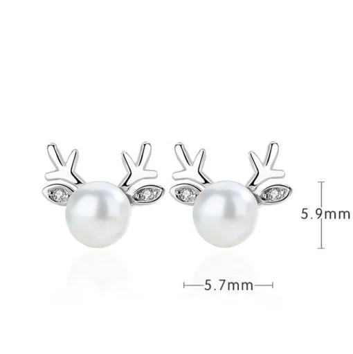 Deer Pearl Necklace and Earrings in 925 Sterling Silver