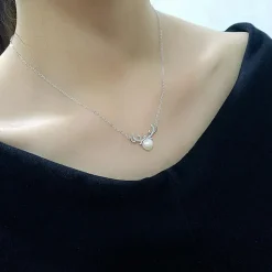 Deer Pearl Necklace and Earrings in 925 Sterling Silver