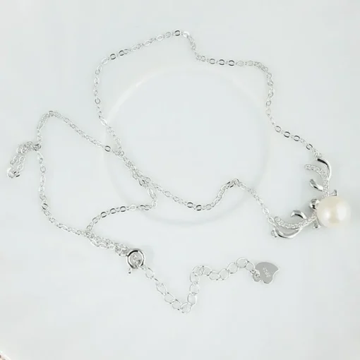 Deer Pearl Necklace and Earrings in 925 Sterling Silver