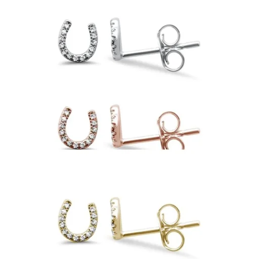 Diamond Horseshoe Earrings 14K Gold